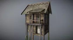 Medieval Lake Village - House 8 with interiors Low-poly 3D model