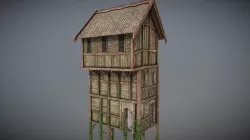 Medieval Lake Village - House 9 with interiors Low-poly 3D model