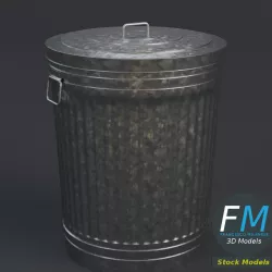 Metallic trash can closed 3D model