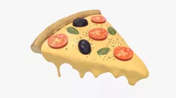 Pizza slice with melted dripping cheese 3D model