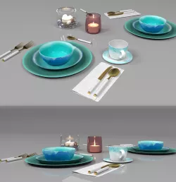 Table Setting in blue colors 3D model 3D model