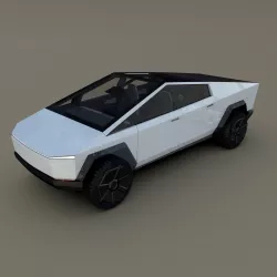 Tesla Cybertruck with chassis and interior White Low-poly 3D model