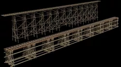 Two models 3D Wood trestle bridge and rail tracks Low-poly 3D model