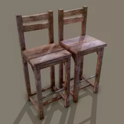 Wooden Tavern High Chairs Low-poly 3D model