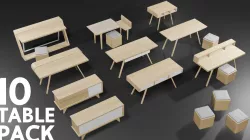 10 Table Pack Japanese style Low-poly 3D model