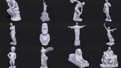 12 Famous Sculptures Landmark in the World Low Poly Low-poly 3D model