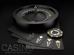 Black Casino Roulette Wheel with a blue ball and gold chip 3D model