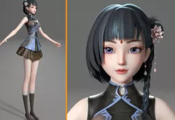 cartoon manga girl asian Japanese anime Loli sister characters  Low-poly 3D model
