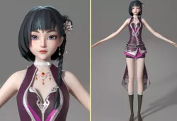 cartoon manga girl asian Japanese anime Loli sister characters Low-poly 3D model