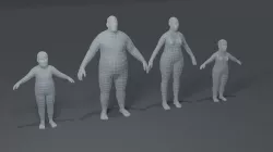 Fat Human Body Base Mesh 3D Model Family Pack Low-poly 3D model
