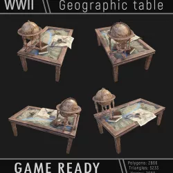 Geographic tactical table with war map Low-poly 3D model