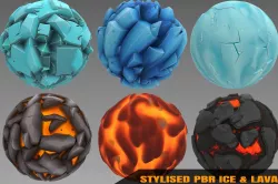 Ice and Lava - Stylised PBR Texture - Material 3D model