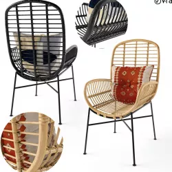 Lily Rattan Arm Chair With Metal Legs 3D model