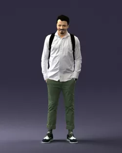 Man in a white shirt with a backpack 0189 3D model