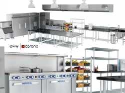 Restaurant cafe kitchen equipment with utensils 3D model