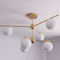 Sphere and Stem 6-Light Semi-Flushmount - Milk 3D model