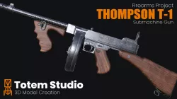 Thompson T-1 Submachine Gun Low-poly 3D model
