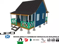 Wood Anglo Caribbean Vernacular 1 storie Building 02 Low-poly 3D model