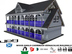Wood Vernacular 2 storie Building Low-poly 3D model
