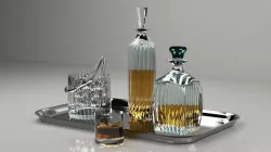 Glass Decanter Set with Silver Tray 3D model