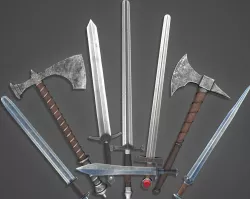 HQ Medieval weapons for games - Swords and axe Low-poly 3D model