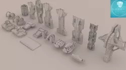 Kitbash Sci-Fi greeble buildings  3D model