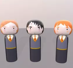 Kokeshi Japanese dolls Var1 models 5 and 6 and 7 Low-poly 3D model