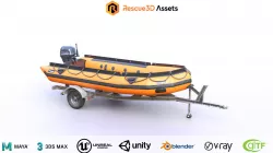 Lifeguard Rescue  Boat With Trailer Low-poly 3D model