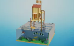 Low Poly Hut on the Ocean 3D Model Low-poly 3D model