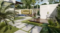 luxury backyard design with swimming pool 3D model