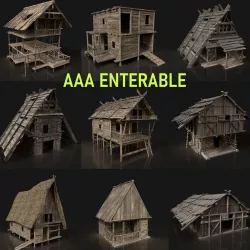 Next Gen AAA Medieval Fantasy Village Viking Huts Houses Pack Low-poly 3D model