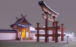 Oriental Walls and Gates Low Poly Asset Low-poly 3D model