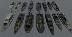 Pack of 15 Game ready AR VR PBR military gunship Power Boats Low-poly 3D model
