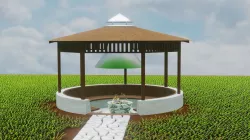 Rounded garden fireplace with pergola 3D model