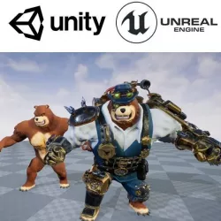 RPG Animset Steampunk Bear Fight and Movement Low-poly 3D model
