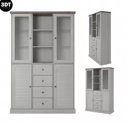 Shelf 3D model in colonial style with glass doors Low-poly 3D model
