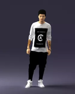 Teen with a tattoo in a white t-shirt 0206 3D model