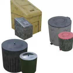 Trash Can Kit with many BPR Dirty and Rusty Options Textures Low-poly 3D model