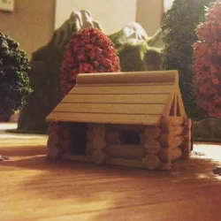 log cabine wood print