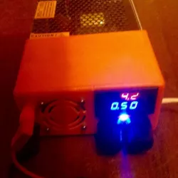 24V power supply housing with built-in ampere-voltmeter and DC down-converter.