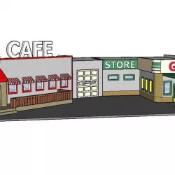 PREMIUM N Scale Rural Town Gas Station & Cafe (#1 of 7 in set)