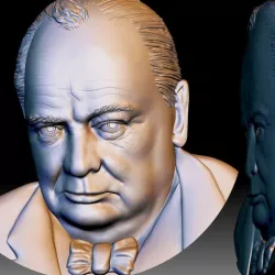 Churchill STL portrait 3d file bas-relief model for CNC router or 3d printer