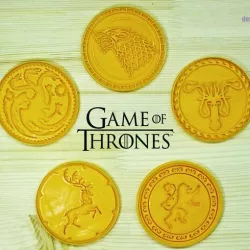Game of Thrones Cookie Cutters Set of 5. Lion, Dragon, Squid, Wolf, Deer