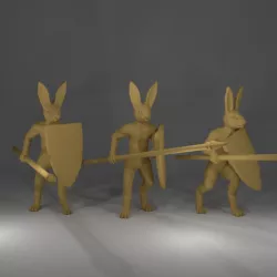 Rabbit Miniatures with spear and shield