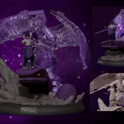 sasuke with susanoo and aoda 3d print statue - naruto shippuden