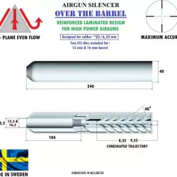 Silencer over the barrel caliber 25