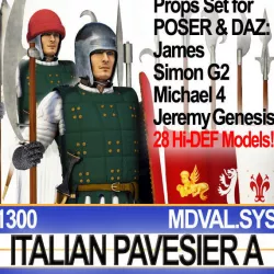 Italian Pavesier Soldier Props 1300 Poser Daz 3D model