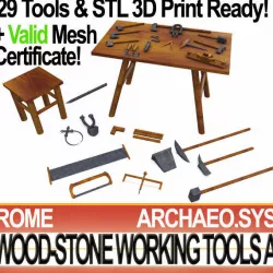 Roman Wood Stone Working Tools Collection 3D Print 3D model