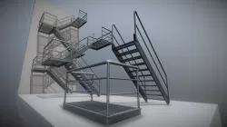 Industrial Staircase High-Poly (Galvanized)
