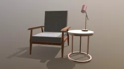 Chair, table and lamp